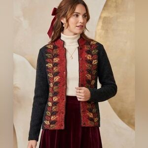 South Cotton Hand Loomed Autumn Leaf Print Button up Cardigan Size M